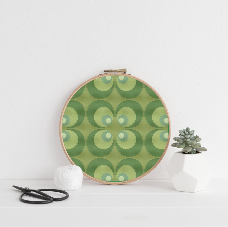 Retro Seventies Green Cross Stitch Pattern: Repeat Design (PDF Download)