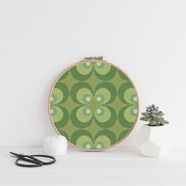 Retro Seventies Green Cross Stitch Pattern: Repeat Design (PDF Download)