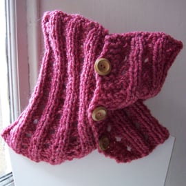 Chunky, eyelet design hand knitted neckwarmer cowl with buttons