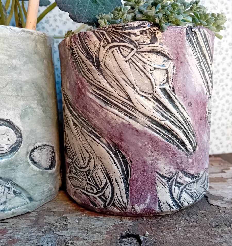 Rustic house plant pot- purple snowdrop free gift