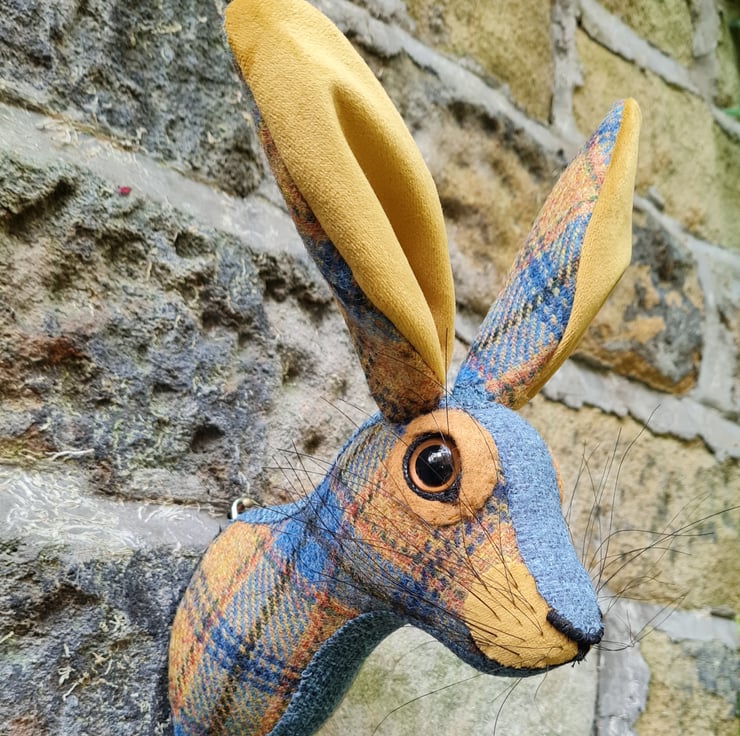 Faux hare head wall mount in saffron and pale b... - Folksy