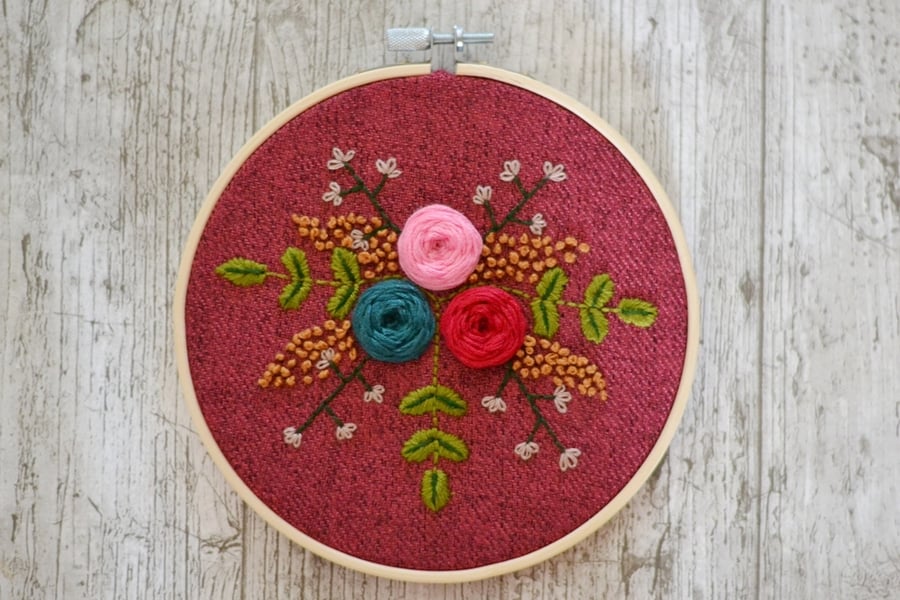 Flower Hand Embroidered Hoop Wall Hanging