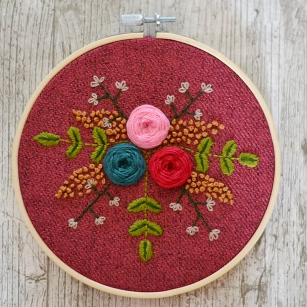 Flower Hand Embroidered Hoop Wall Hanging