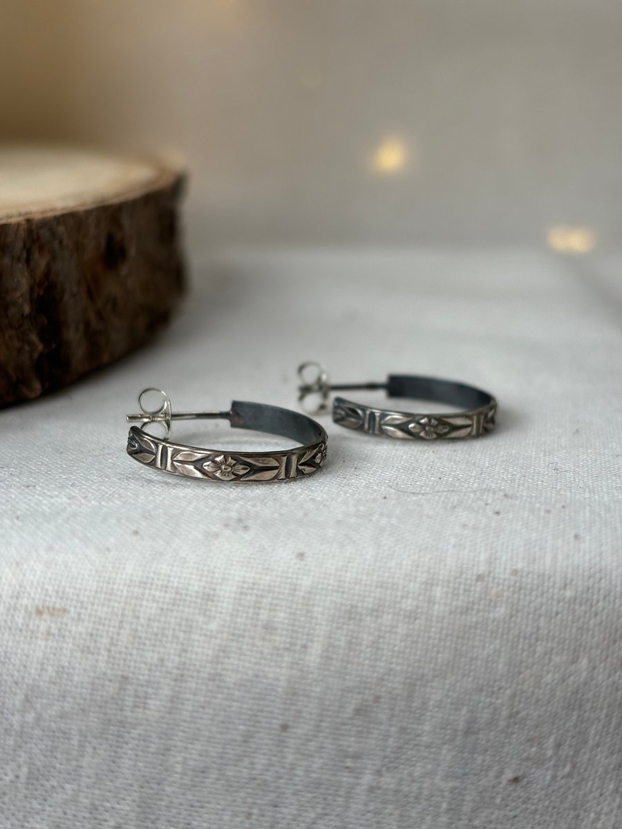 Floral hoop earrings, Bohemian dainty earrings,