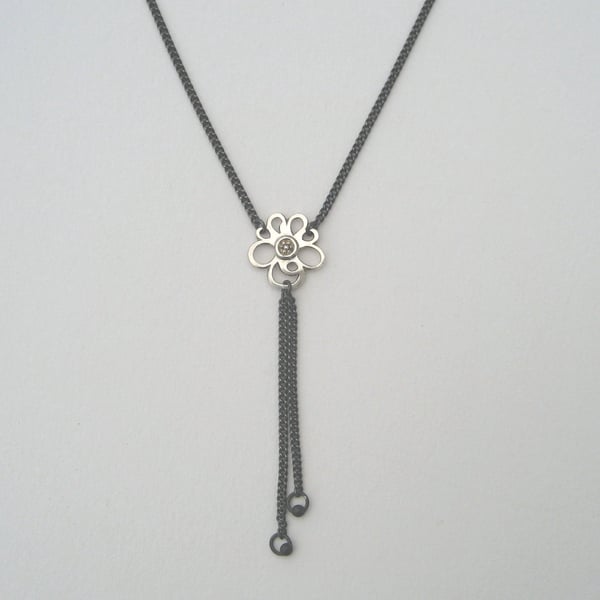 Sterling Silver and Oxidised Silver Primrose Pendant, 16" Chain