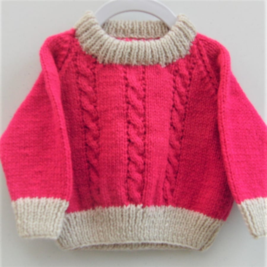 Hand Knitted Baby's Cabled Sweater, Gift Ideas for Baby, Baby Shower Gift