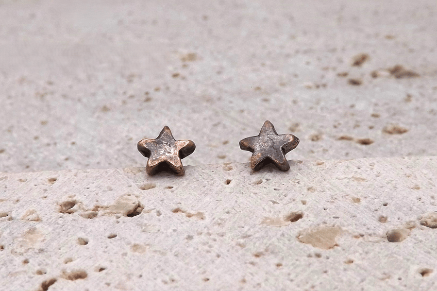 Small Recycled Copper Star Stud Earrings.