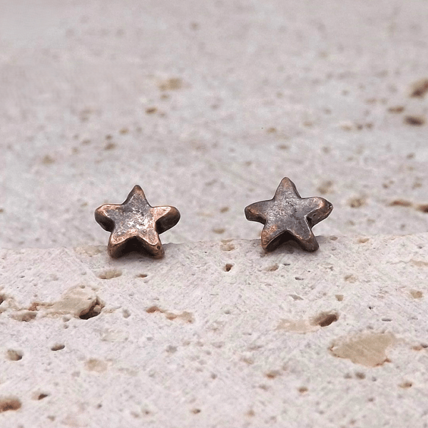 Small Recycled Copper Star Stud Earrings.