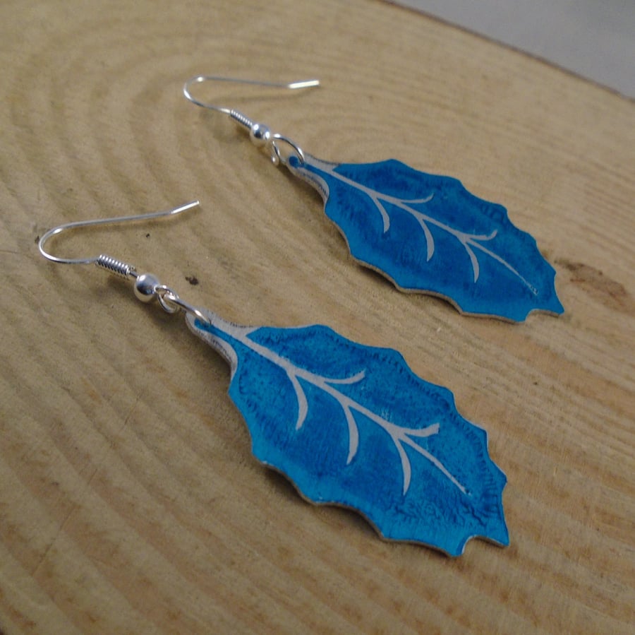 Anodised Aluminium Blue Leaf Earrings AAE022205