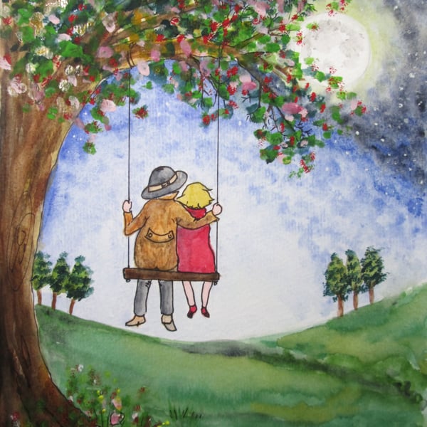 Love Nature Couple Together Moon. Anniversary, wedding, engagement 