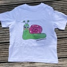 T-shirt collage of Greenie Pie, a garden snail