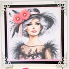 Handmade Fashion Birthday Card, Elegant Glamour Lady in Chic Hat