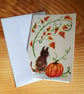 Cat with pumpkin - Watercolour, hand painted, greeting card A6 - Folksy