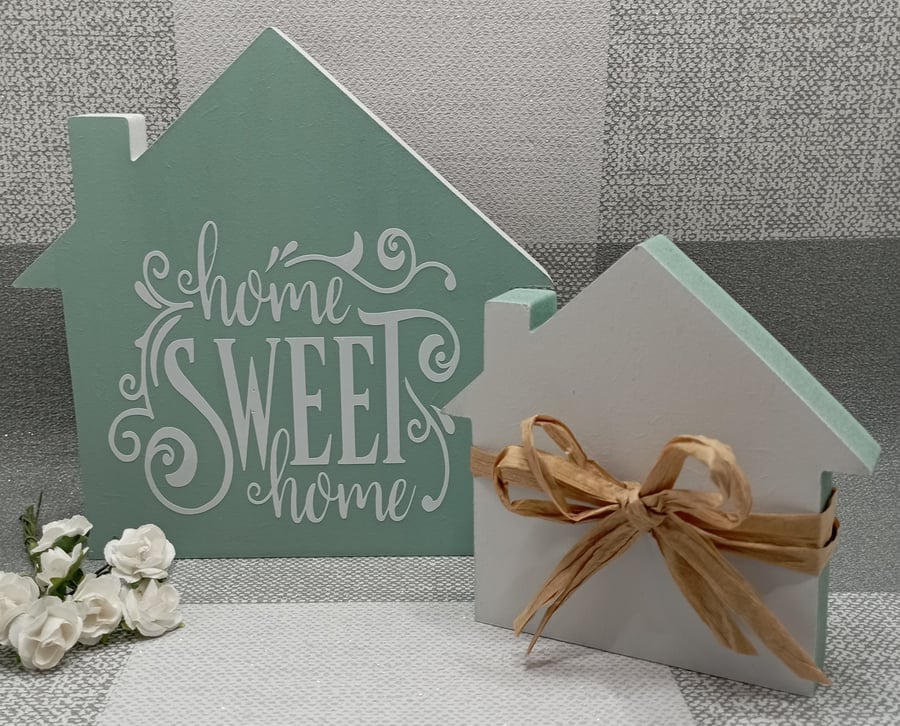 Home sweet home set of 2 wooden houses, housewarming gift for friends or family,
