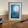 Cards, Greeting card, blank Moon and stars hand painted original artwork.
