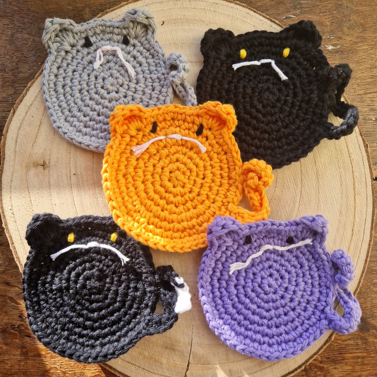 Cat shaped coaster in multiple colours, Set of 2 coaster gift, Cat decor gift
