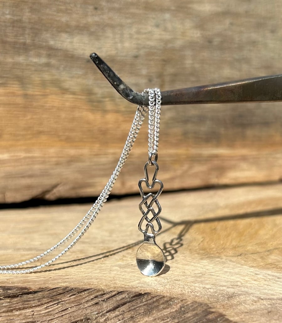 Handmade Sterling Silver Welsh Love Spoon Pendant Necklace
