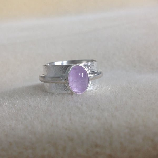 Wide double band Sterling and Fine silver Amethyst or Peruvian Amazonite ring