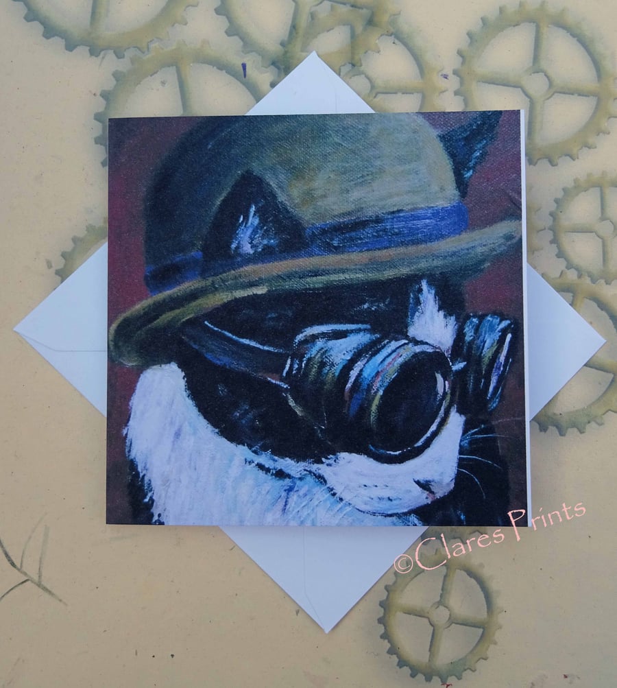 Steampunk Kitty Blank Greeting Card From my Original Acrylic Painting Cat