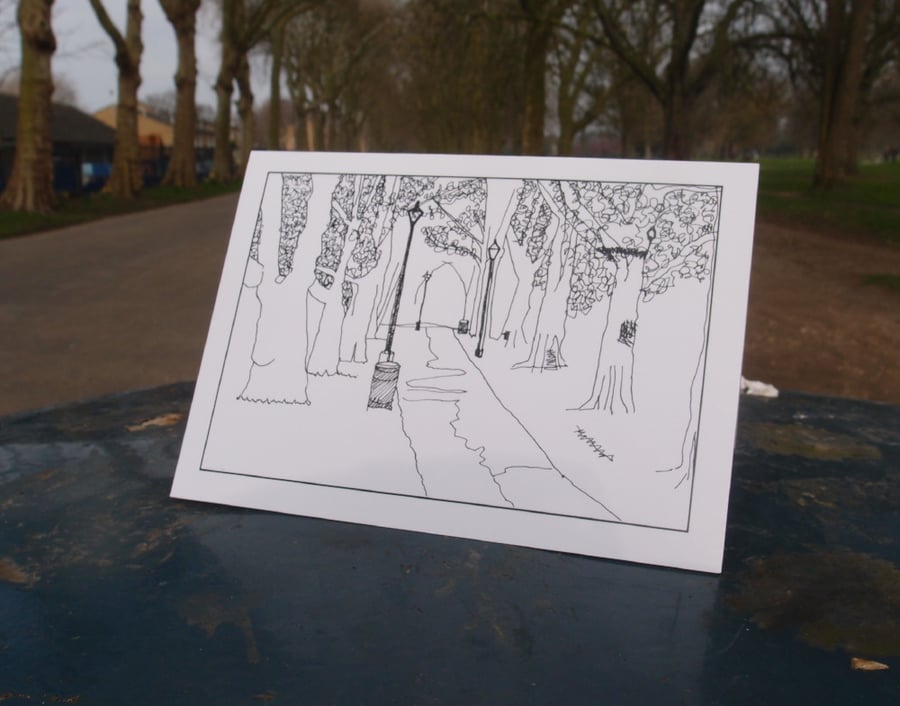 Avenue of trees, Highbury Fields greetings card
