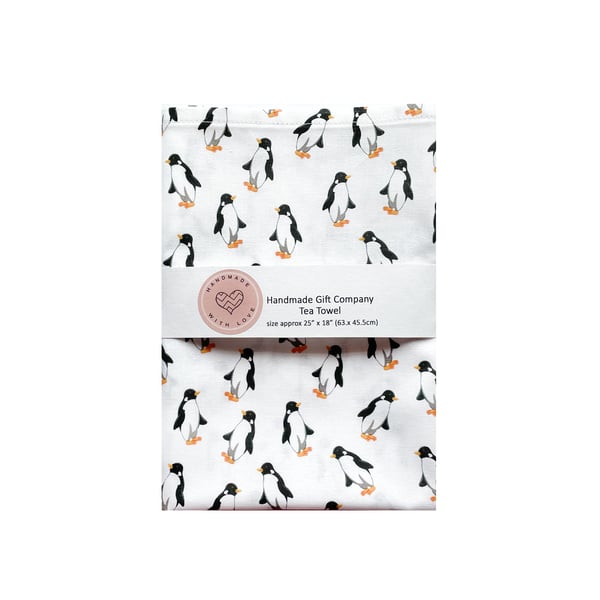 Fabric Handmade Pretty Cotton Tea Towel with a Penguin Design-Whit