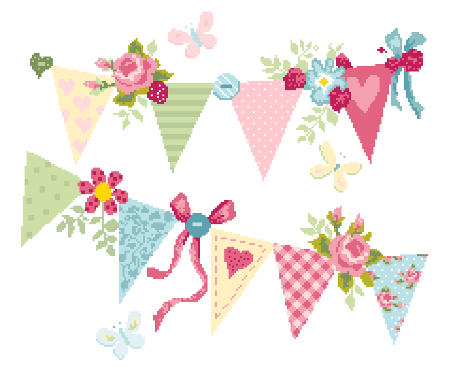 230 - Floral Bunting Cross Stitch Pattern: Shabby Chic Summer Garden (PDF Chart)