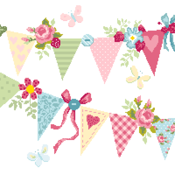 230 - Floral Bunting Cross Stitch Pattern: Shabby Chic Summer Garden (PDF Chart)
