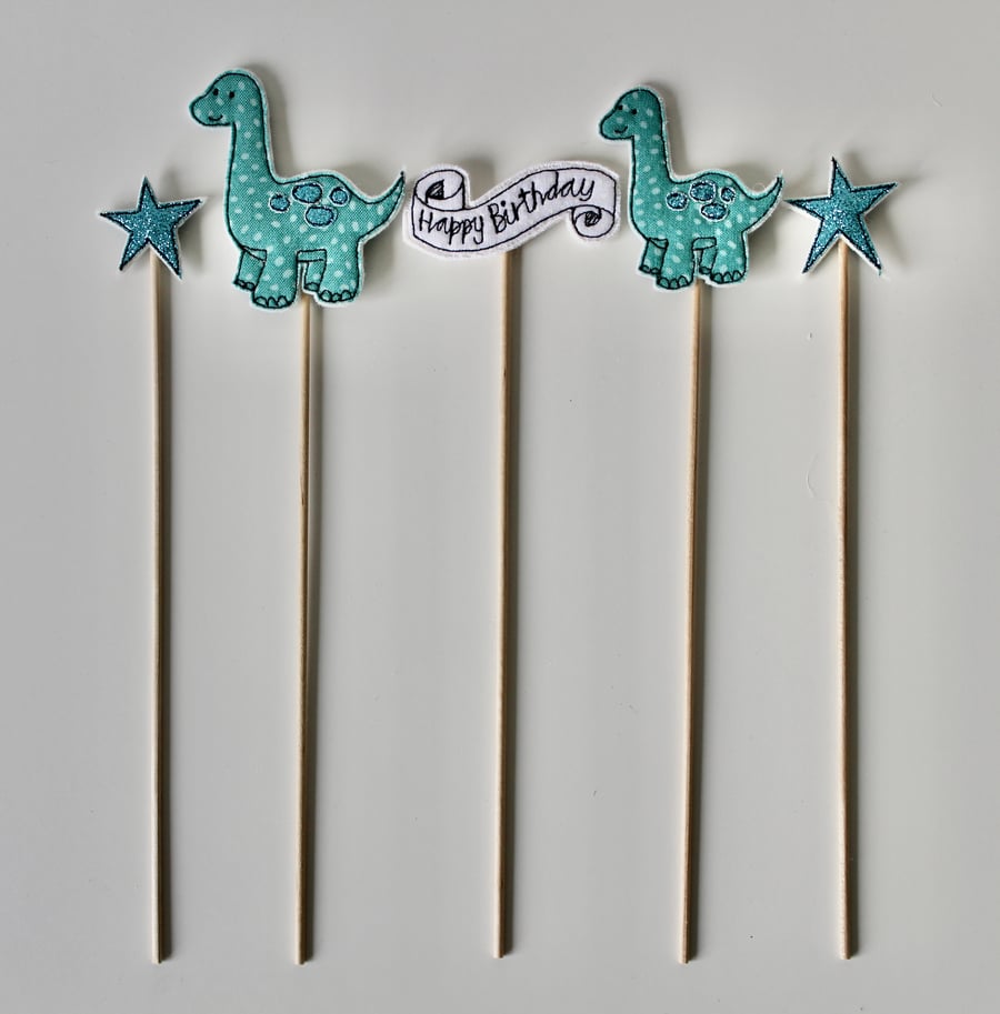 'Happy Birthday' Dinosaur and Stars - Cake Toppers