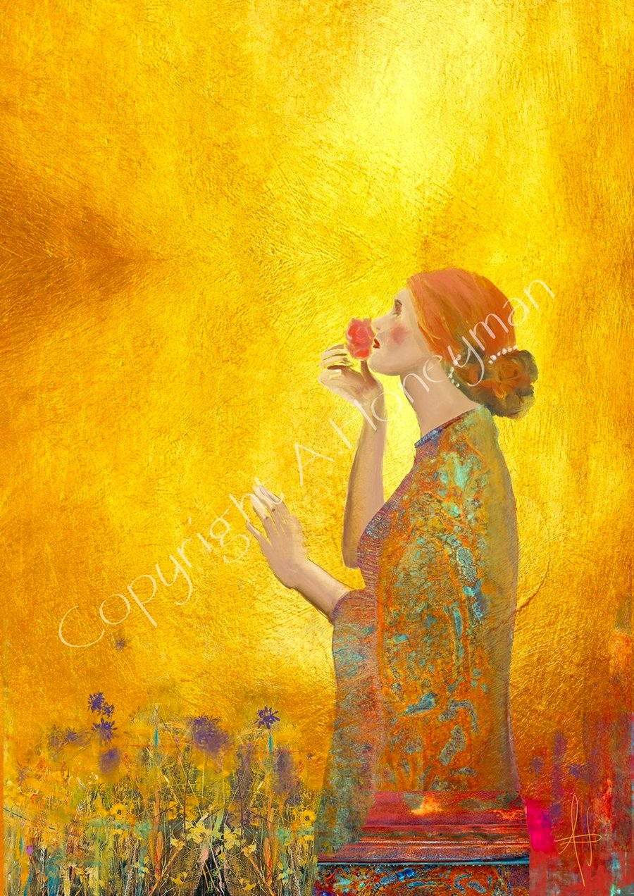 Gold serenity mixed media art print