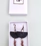 Black Leather Half Moon and Copper Coloured Metal Bead Boho Earrings - Image 2