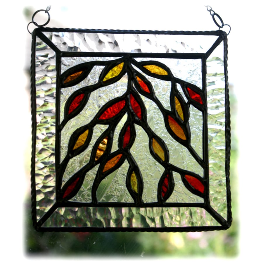 SOLD Falling Leaves Stained Glass Suncatcher Autumn Handmade 