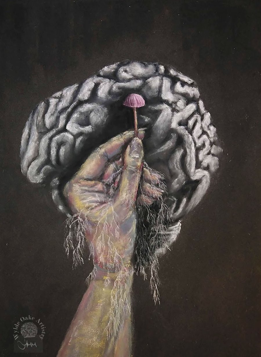 Surreal and conceptual open edition human-mushroom print - 'Food for Thought'