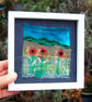 Poppies at dusk - upcycled fabric, hand embroidered miniature picture - Image 2