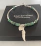 Green Emerald Gemstone Noodle Bracelet, Sterling Silver Feather Charm Bracelet - Image 5