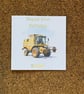 Combine Harvester Birthday Card. Yellow Vintage Farm Machine with foil message 