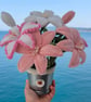 Pink and White Everlasting Lily Pot - Handmade Chenille Flower Bouquet - Image 4
