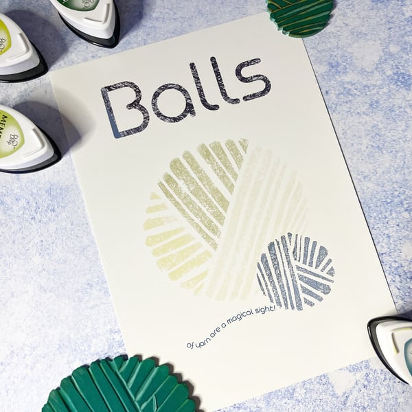 Yarn Balls Print, A5 print of a print on matt archival paper, yarn addict gift