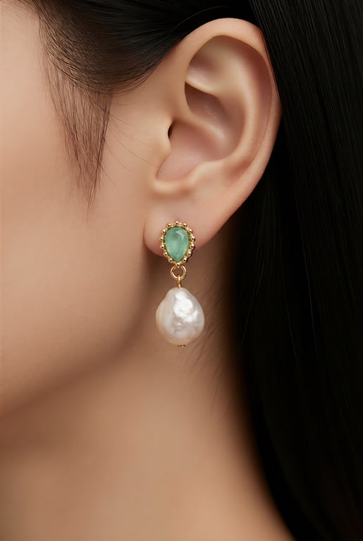Stunning Freshwater Gourd-shaped Pearl Green Zircon Earrings in gold plated