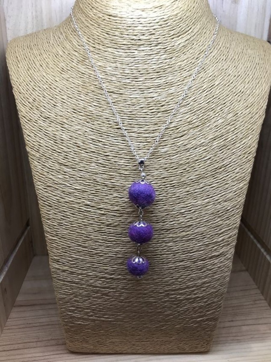 Purple Mix Felt Ball Pendant (553)