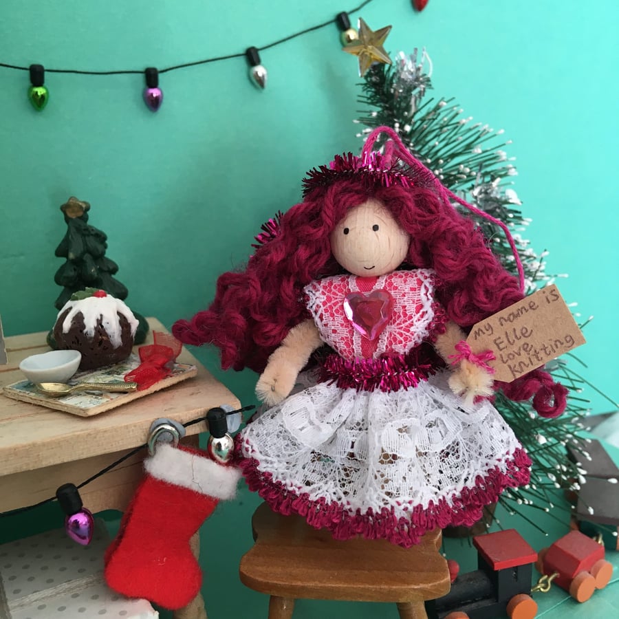 Tiny Pink Fairy Doll Decoration, Decorative Christmas Fairy  