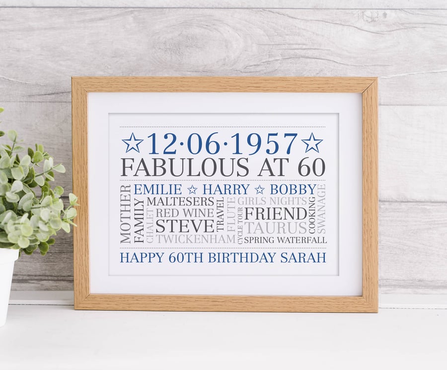 Personalised 60th Birthday Word Art - BD601