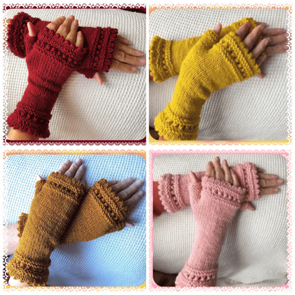 Hand knitted fingerless gloves