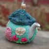 Country cottage tea cosy - hand embroidered - to fit a small tea for one teapot