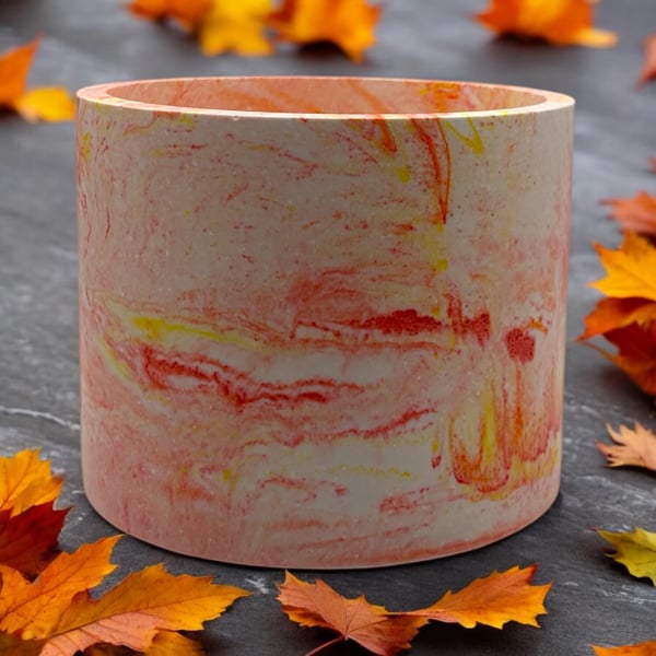 Large Plant Pot - Sunrise Marbled Red Orange and Yellow Pot Holder (1)