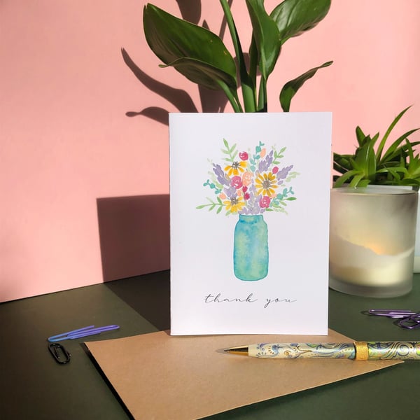 Thank You Flower Bouquet Card - Blank A6 