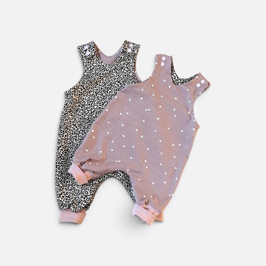 Leopard Print and Dusky pink Romper (reversible) - sizes up to 9-12mths 