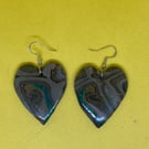 Handmade Marbled Polymer Clay Heart Earrings