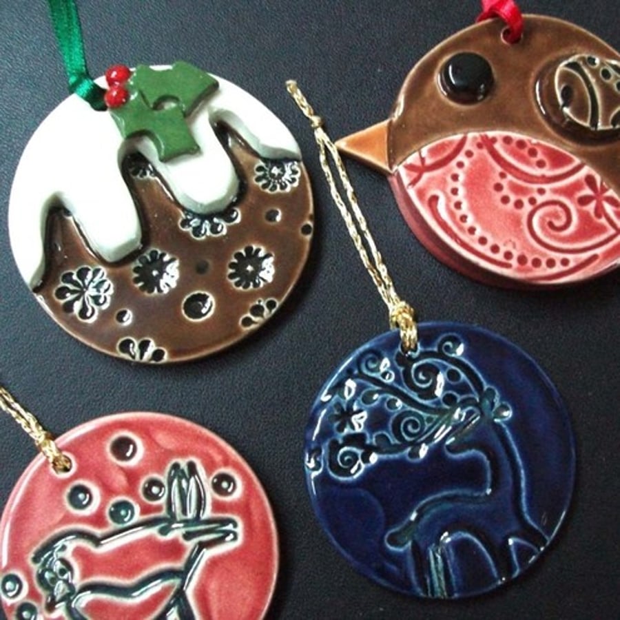 set of 4 ceramic Christmas decorations