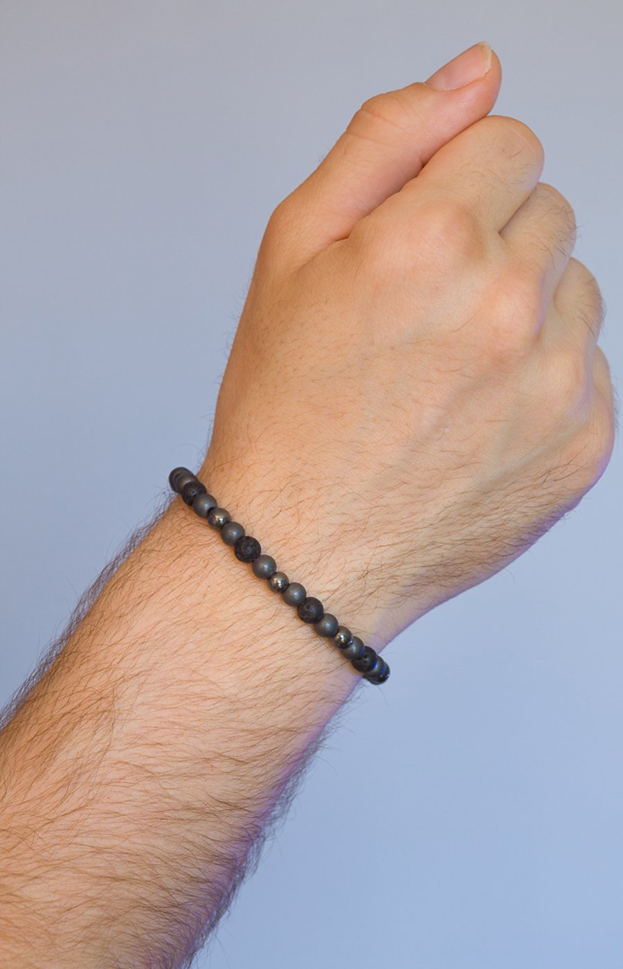 Bracelet lava and hematite stretchy handmade