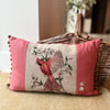 Red Cardinal tapestry cushion cover with pompom trim
